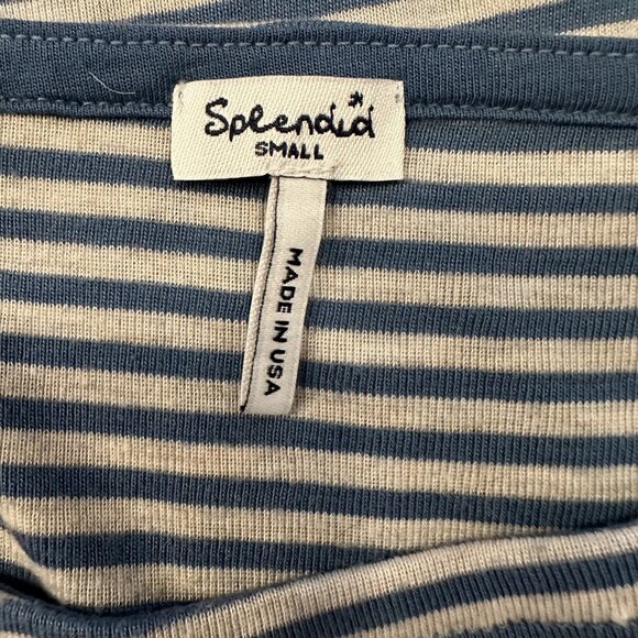 Splendid Striped Top Womens Size Small Boat Neck Blue Grey Stripes Short Sleeve - Picture 4 of 6
